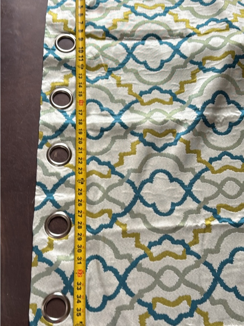 Geometric Grommet Curtain Panel in Teal, Olive & Gray